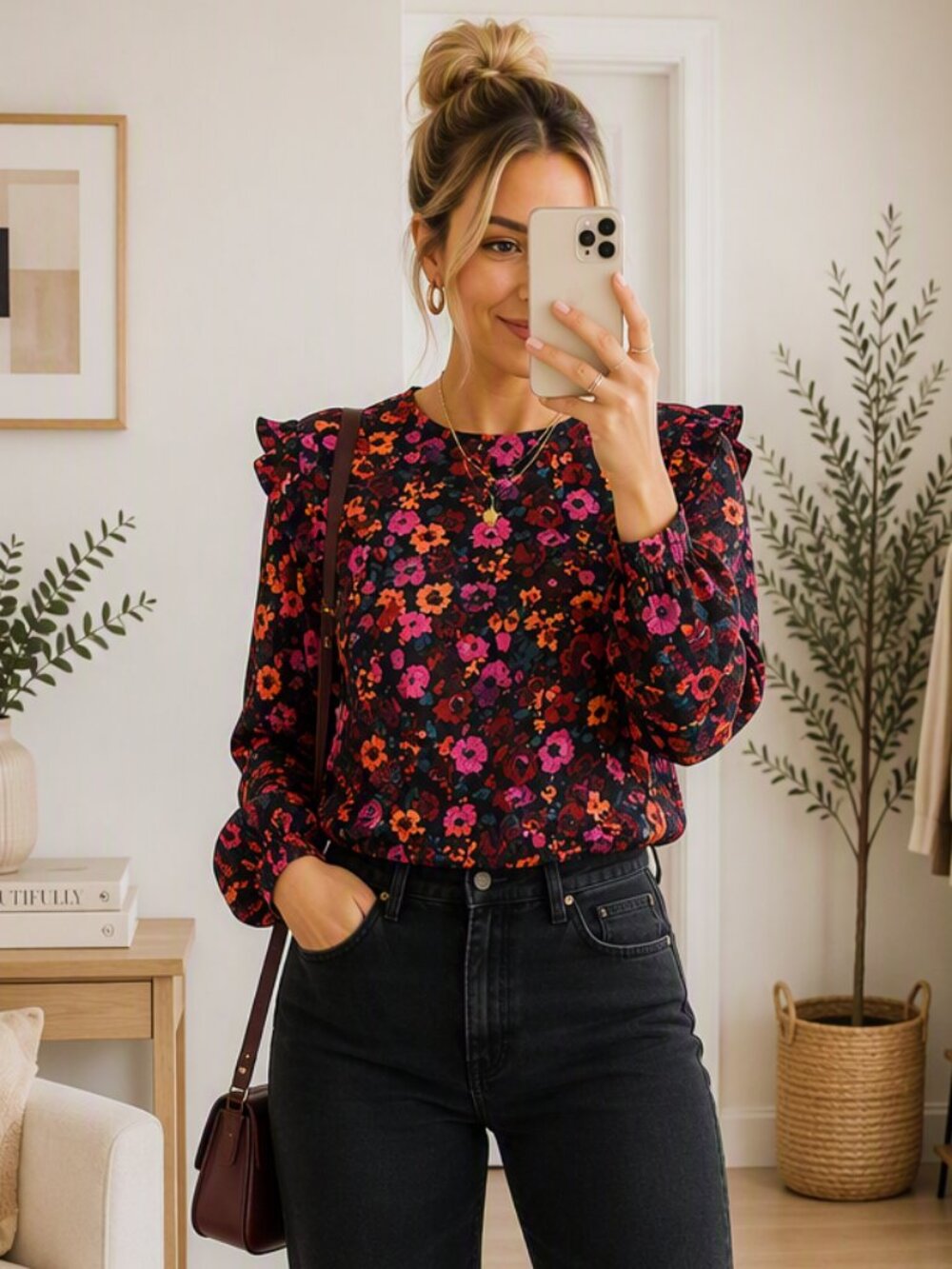 🌸 Wild Fable Floral Ruffle Blouse | Black Multi | XL | NWT